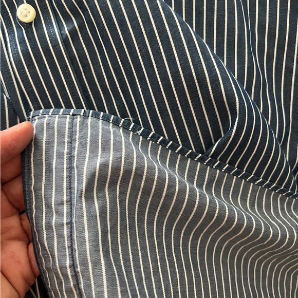 Tommy Hilfiger blue white cotton pinstripe men’s button up dress shirt slim fit - Picture 9 of 15